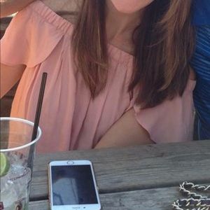 Off shoulder chiffon/silk blush top